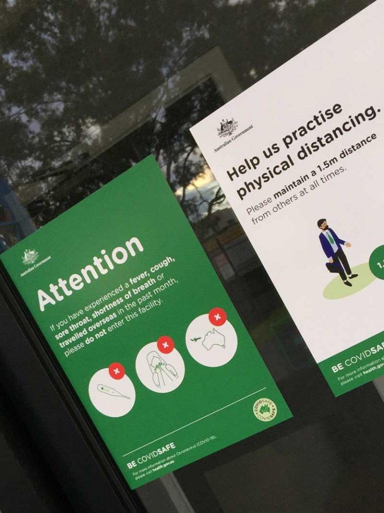 COVID 19 safety posters printed on easy apply repositionable vinyl in Chipping Norton Liverpool NSW