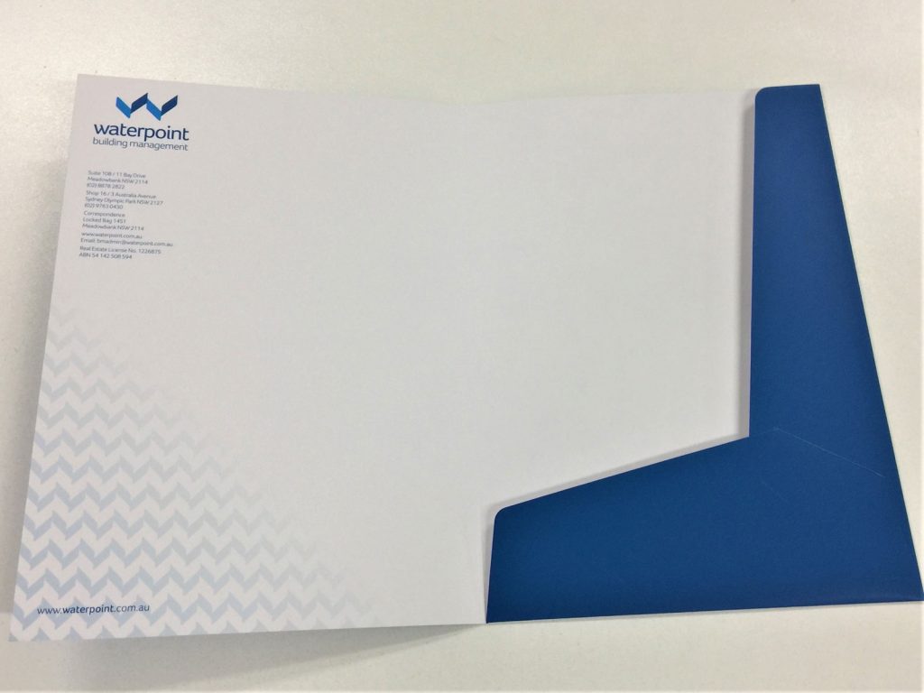 Custom printed and die cut presentation folders in Liverpool NSW