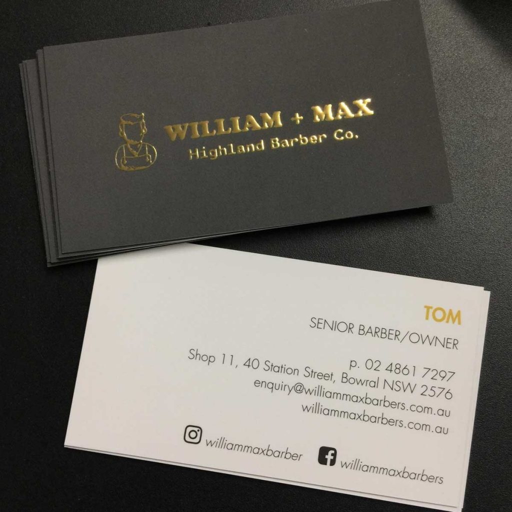 Soft touch matt cello raised gold business cards printed in Chipping Norton Sydney