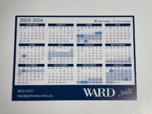 Custom Calendar Cards printed Chipping Norton Sydney