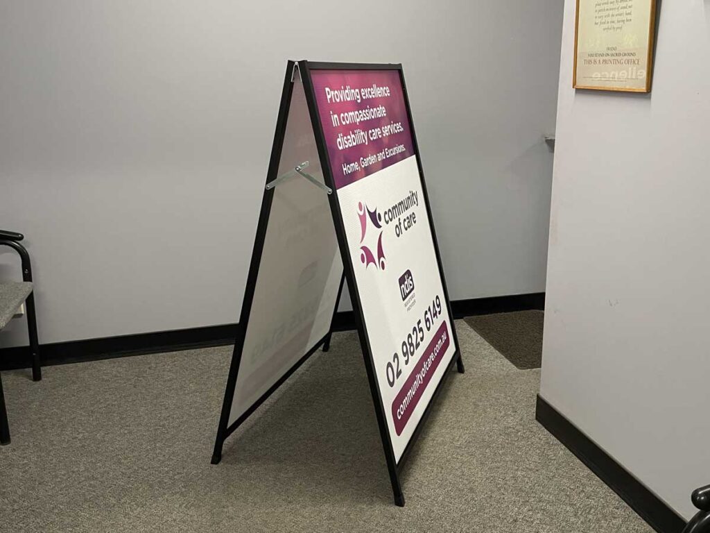 A-frame Stand sign with corflute insert in Chipping Norton Sydney