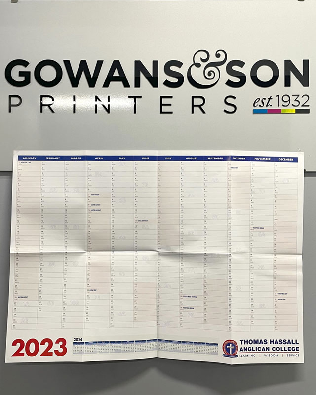 Wall Planner, glossy, A1 size, printed and folded in Chipping Norton Sydney