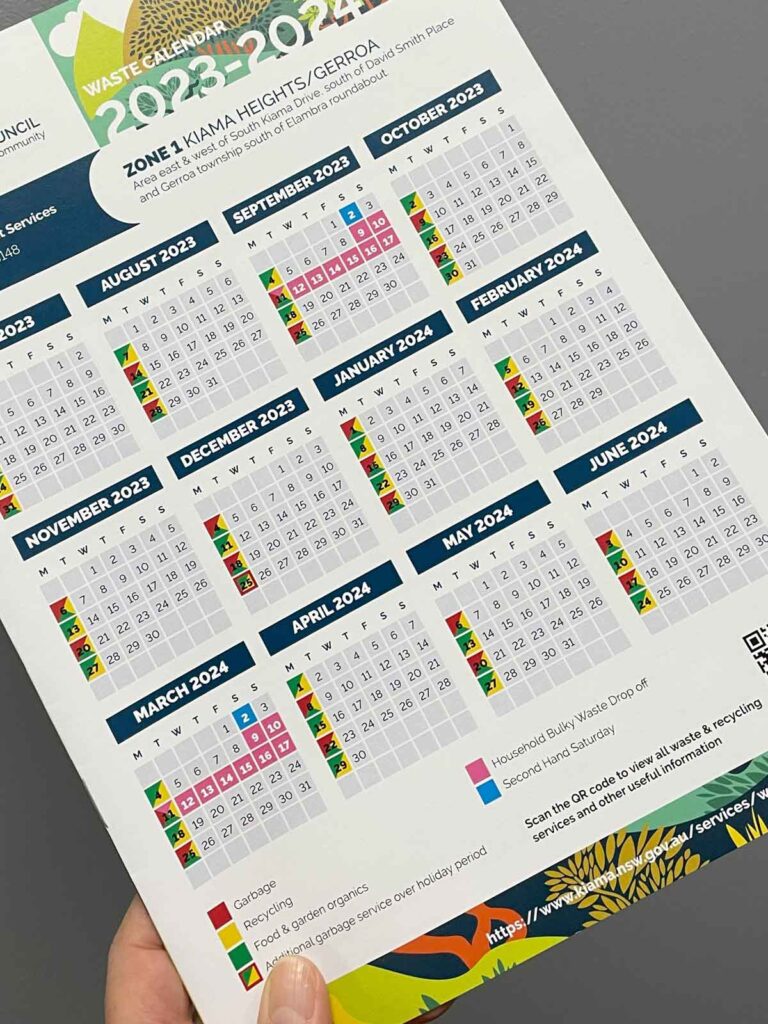 Waste Calendar Info Brochure Chipping Norton Sydney